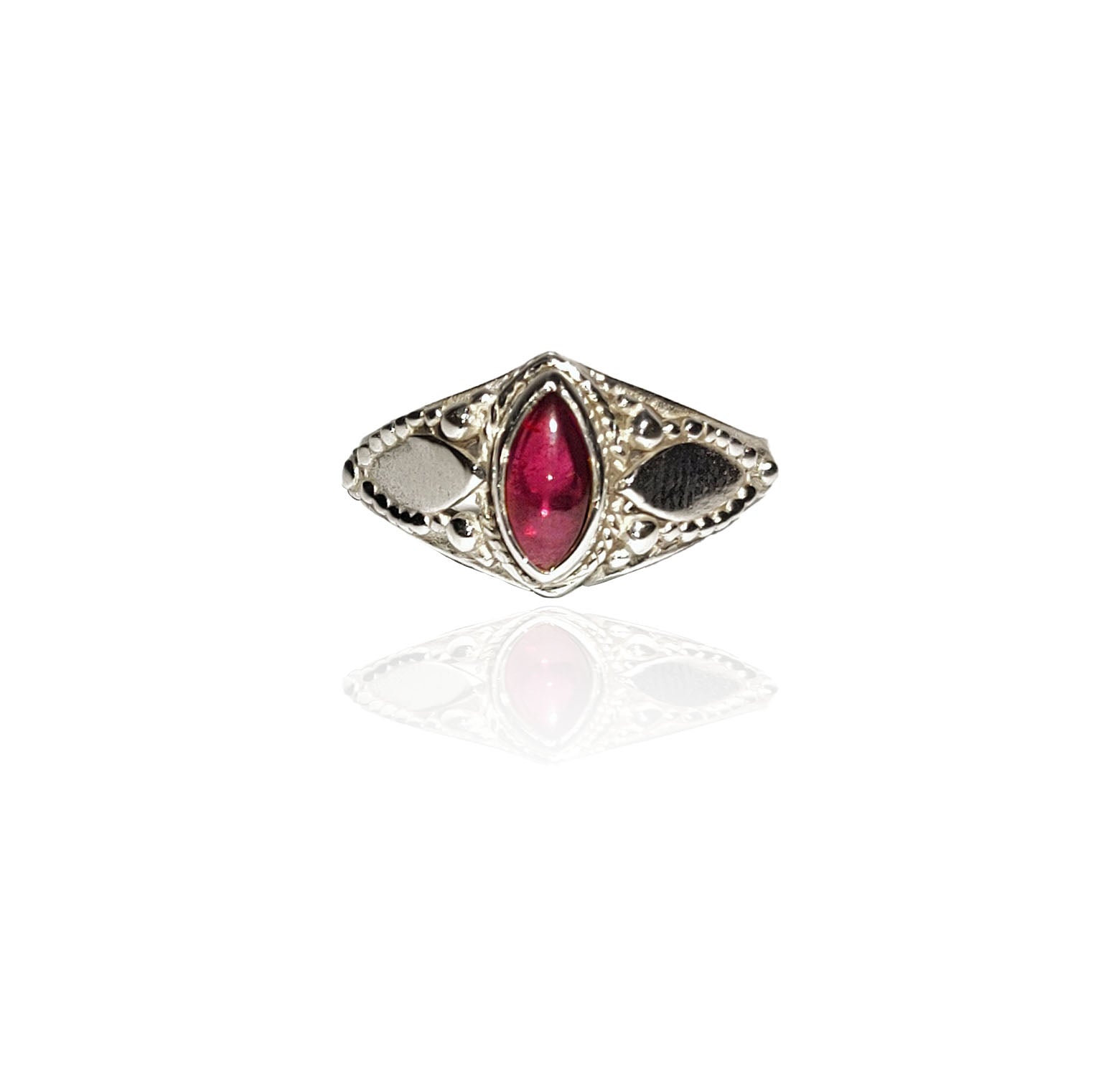 Meera sterling silver ring in garnet size 7, black onyx size 8