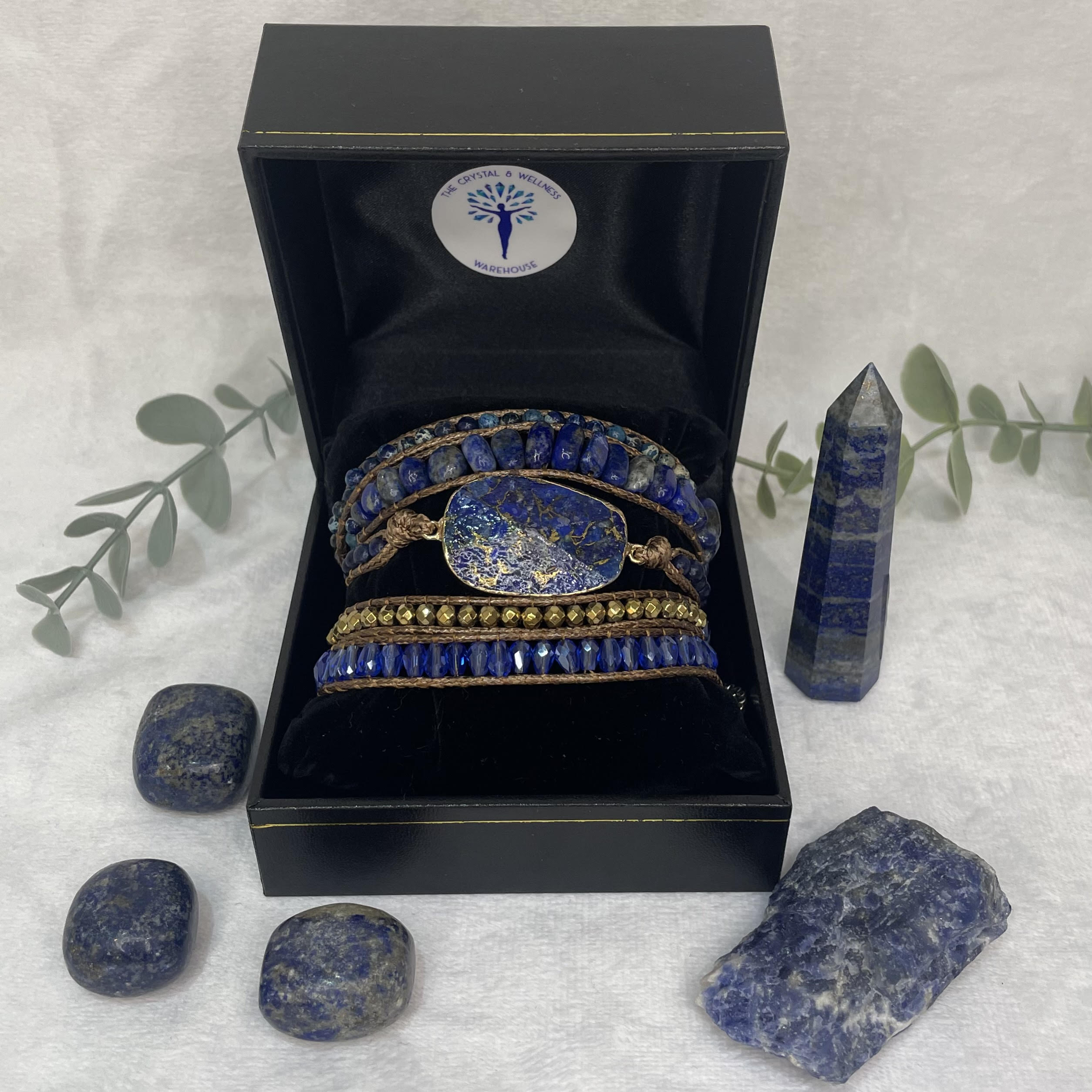 Lapis Lazuli, Jasper and Austrian Crystal Adjustable Wrap Bracelet