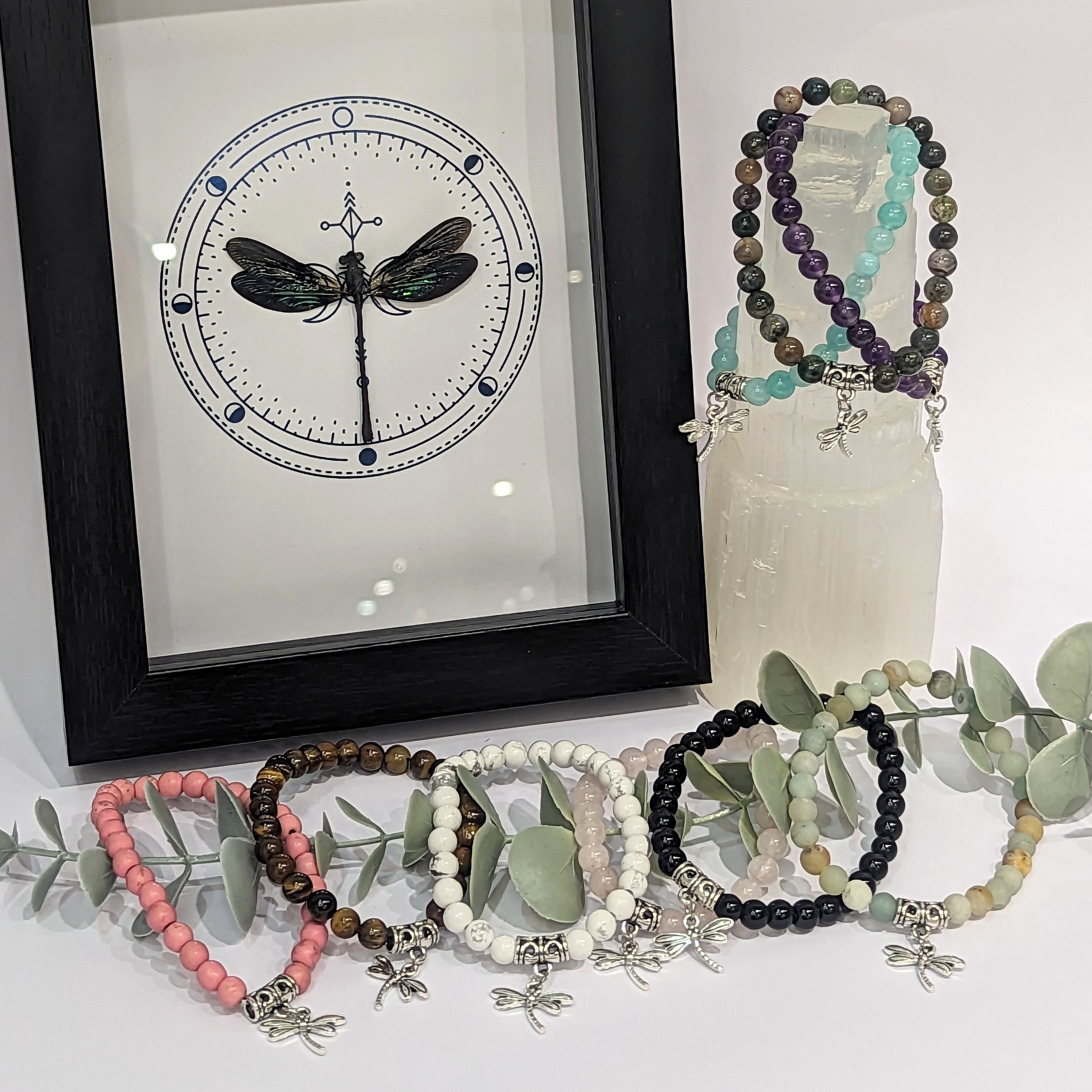Dragonfly Charm Crystal Bracelets ~ 6mm so many crystals to choose from