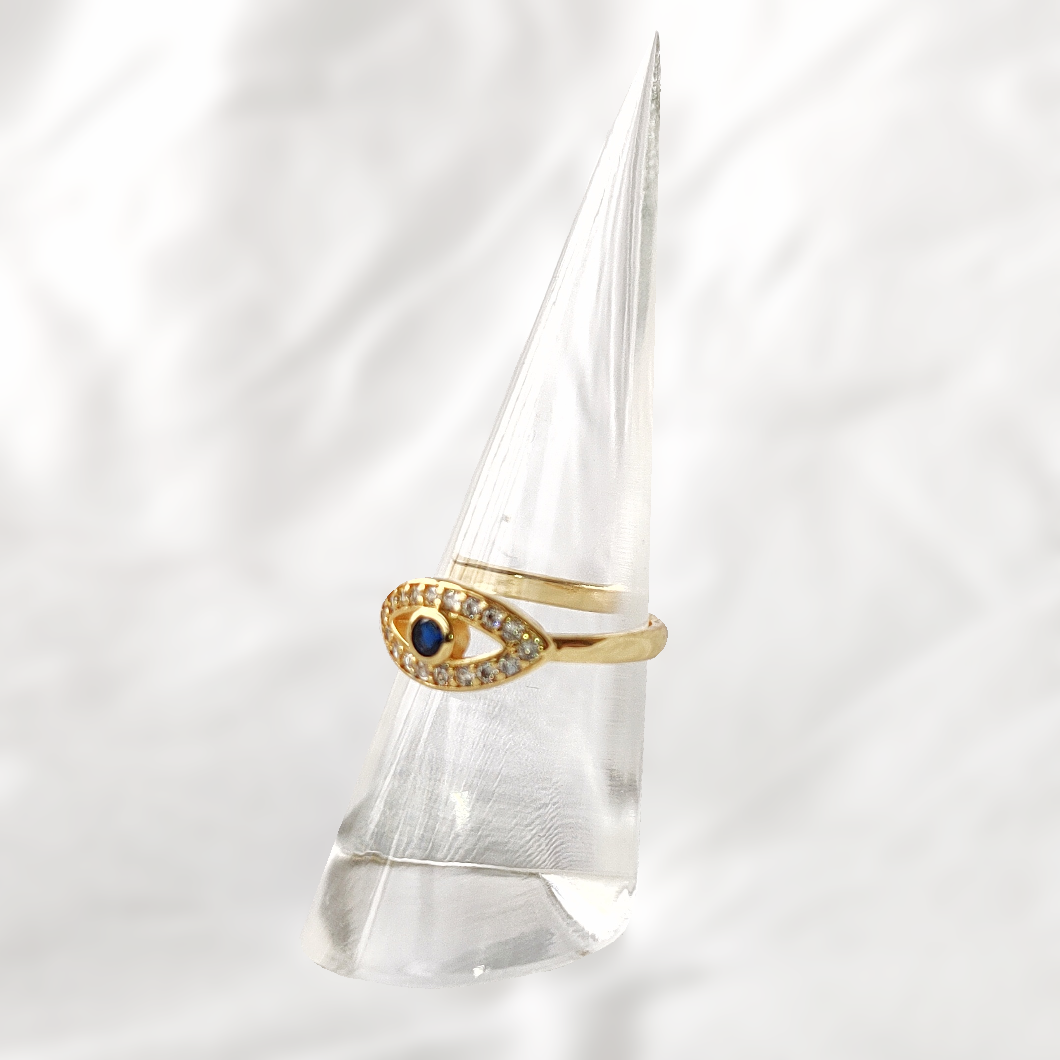 Adjustable Evil eye ring gold set with cubic zirconia's