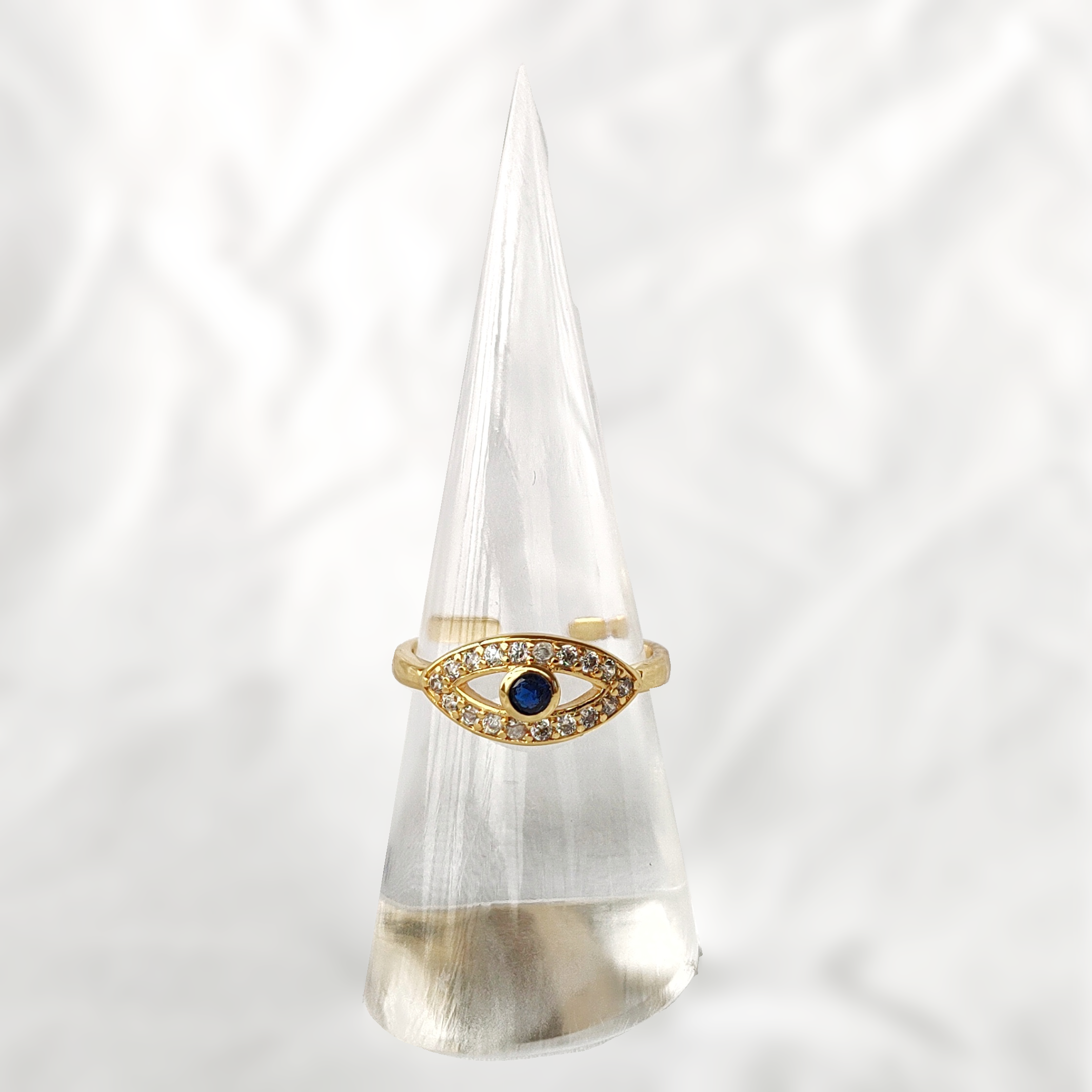 Adjustable Evil eye ring gold set with cubic zirconia's