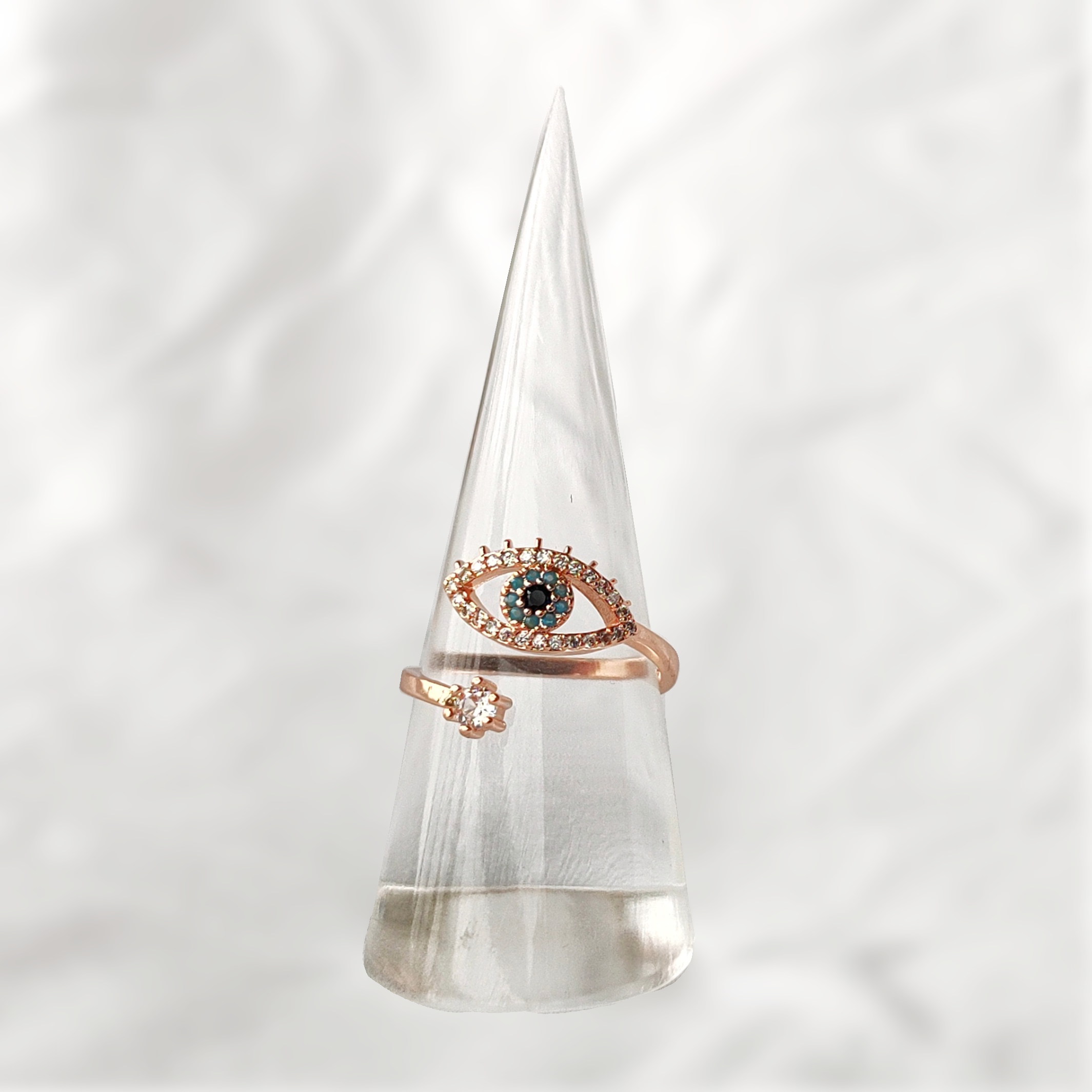 Adjustable CZ Evil eye ring rose gold
