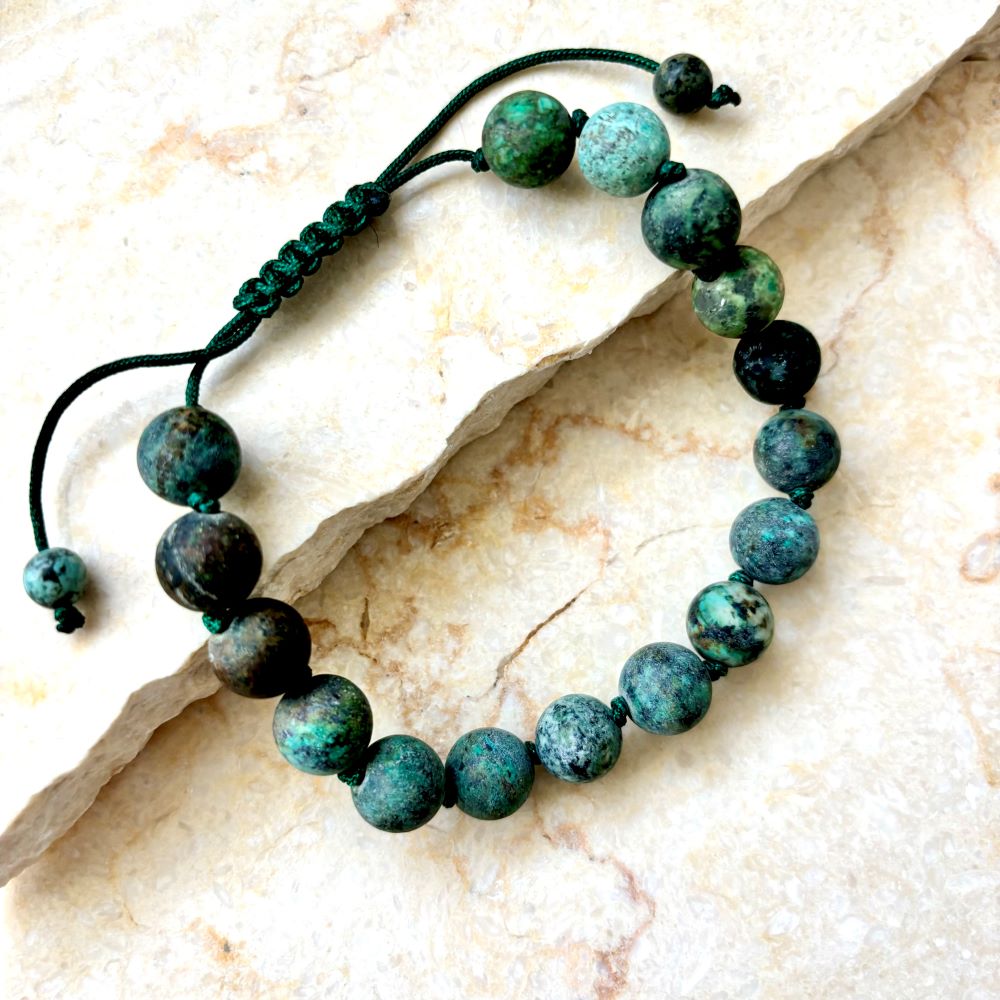 African Turquoise Adjustable Unisex Bracelet Matte Finish 10mm