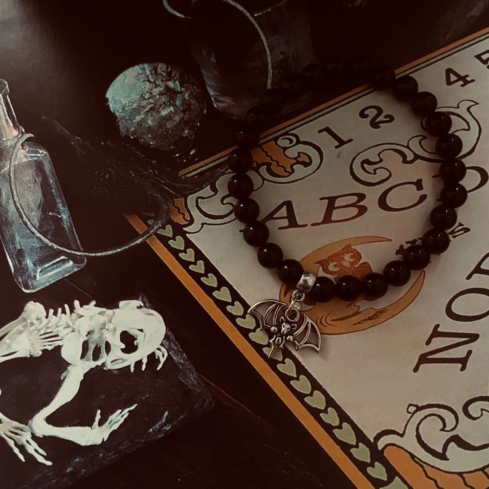 Luna Lovewitch Cursed Collection ~ Black obsidian bat charm bracelet