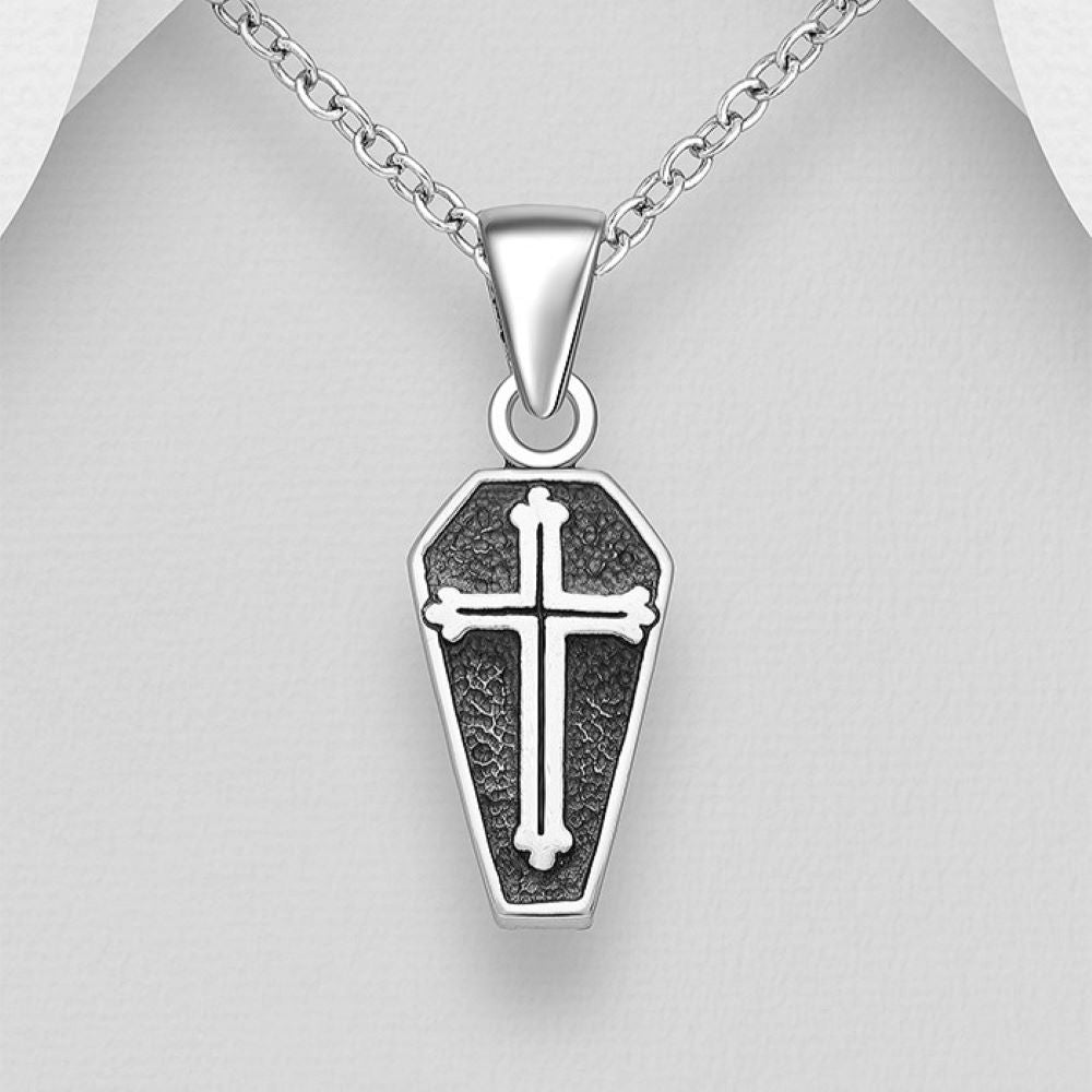 Sterling silver coffin pendant with cross detail - Luna Lovewitch Cursed collection