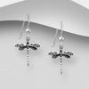 Dragonfly oxidised sterling silver hook earrings 30mm