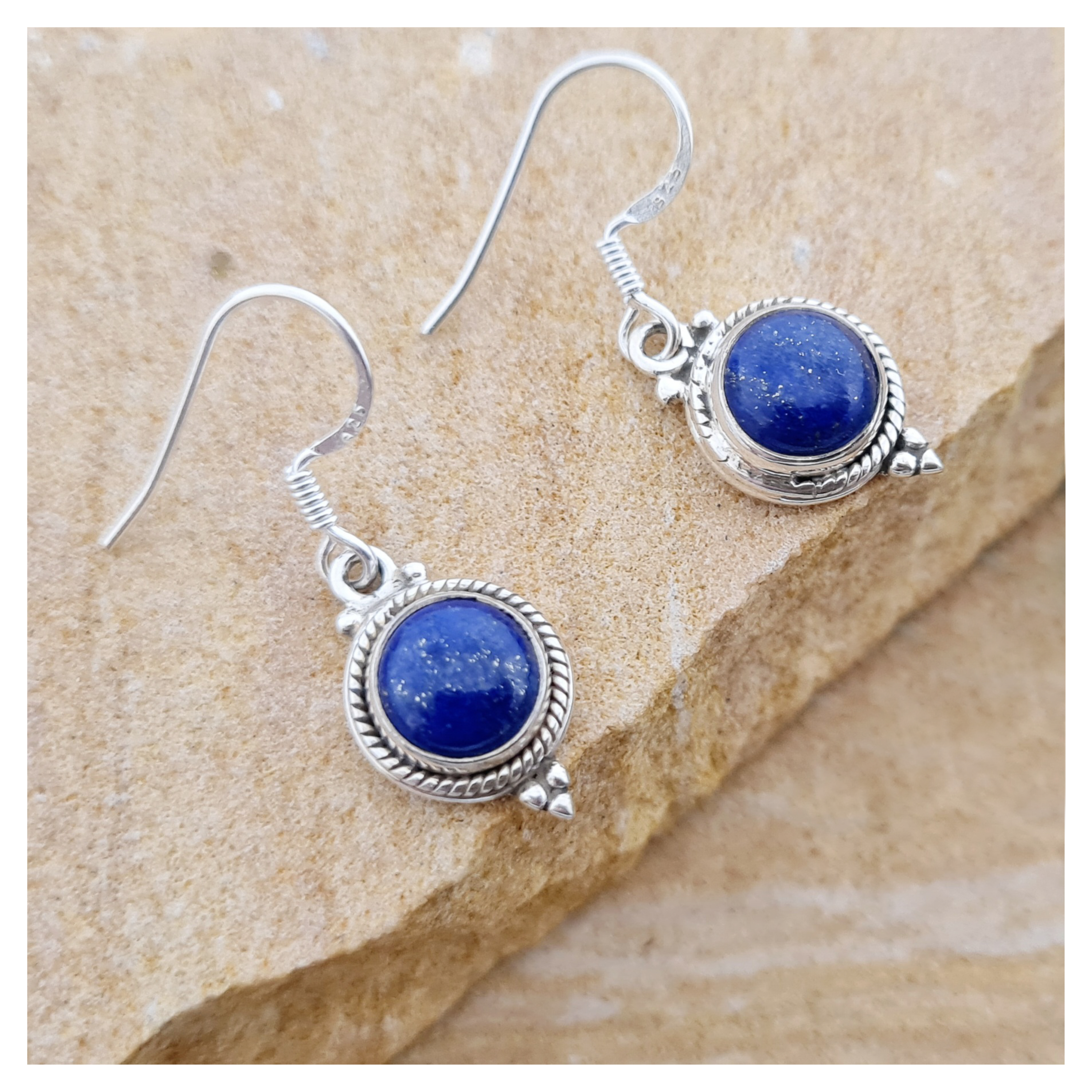 Lapis Lazuli circle drop hook earrings in sterling silver