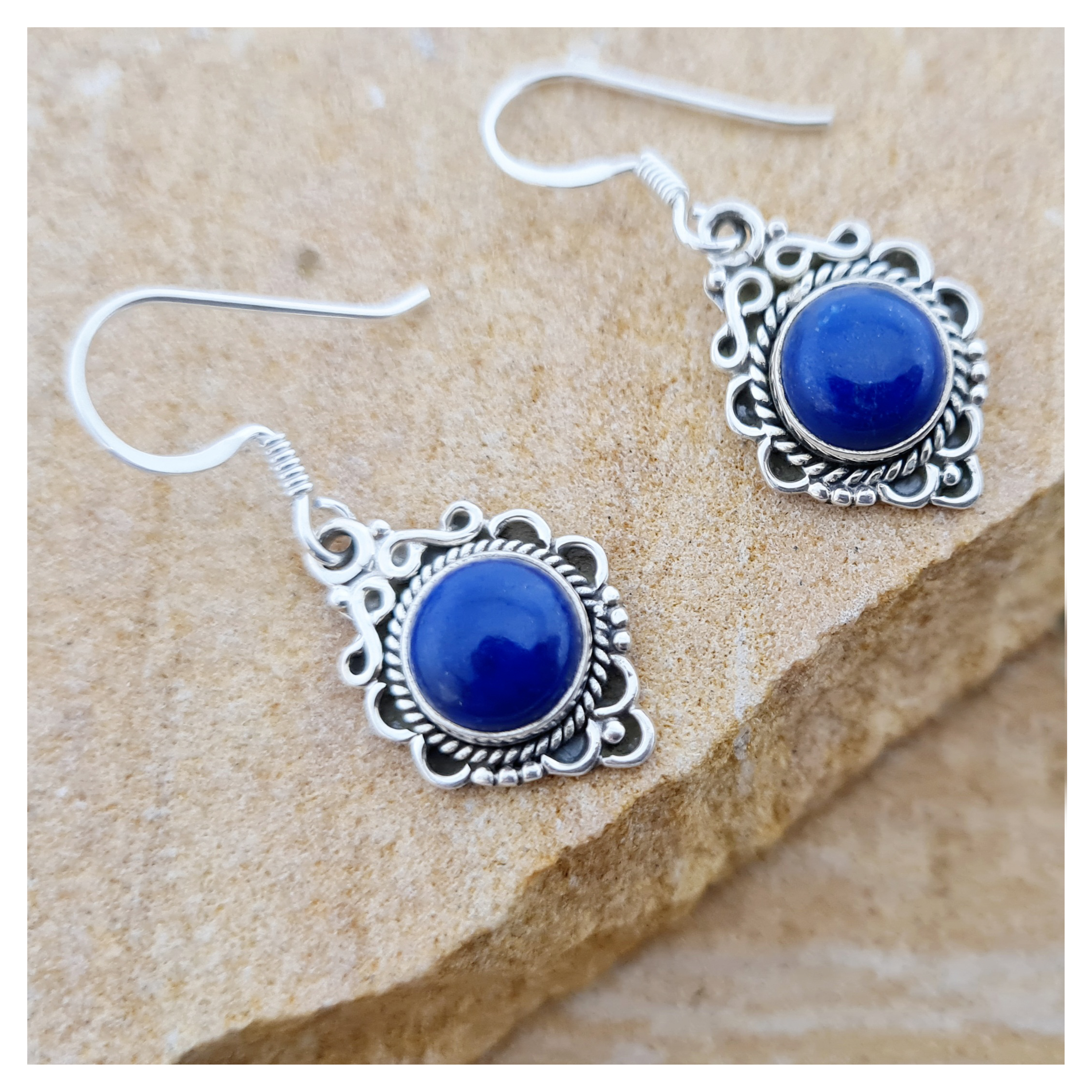 Lapis Lazuli boho hook earrings in sterling silver