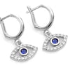 Evil eye oval sterling silver hoop earrings set with cubic zirconia's