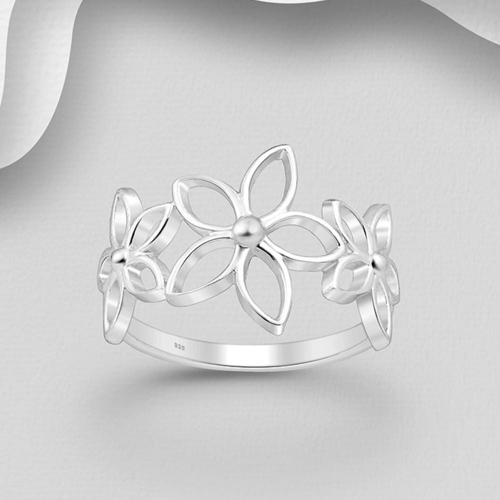Spring collection ~ triple flower sterling silver ring