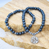 Hematite 6mm crystal bead bracelet twin set with silver tree of life charm