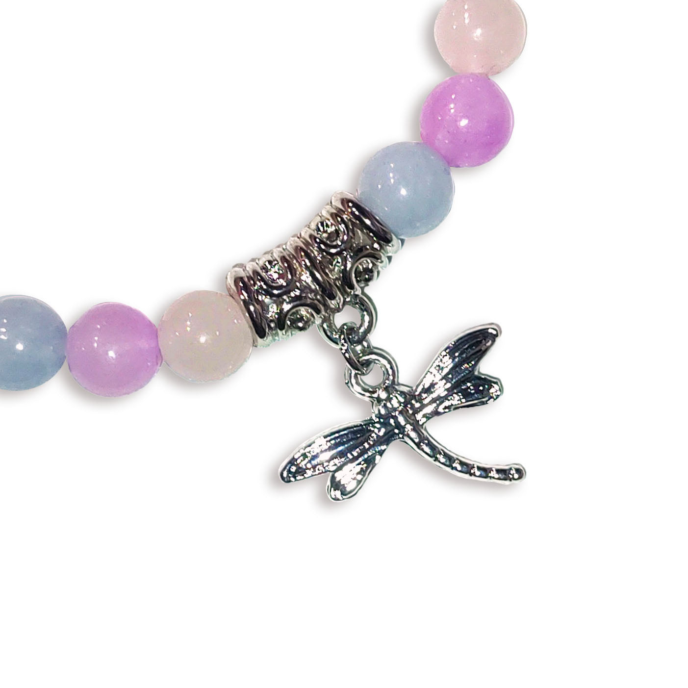 Morganite Dragonfly polished bead bracelet
