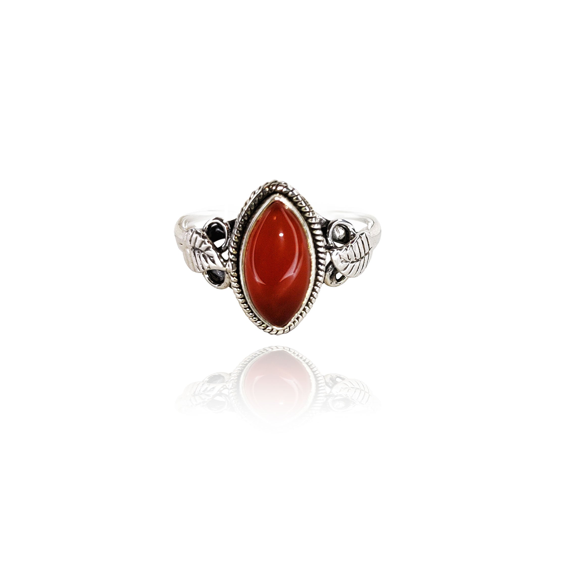 Ashanti Carnelian Leaf Boho sterling silver Ring