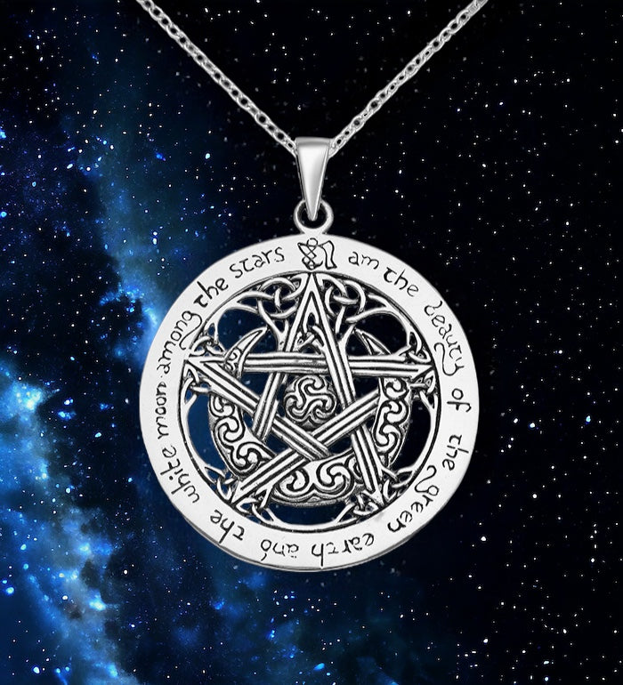 Celtic Star and Moon Pendant with inspirational wording around the edge