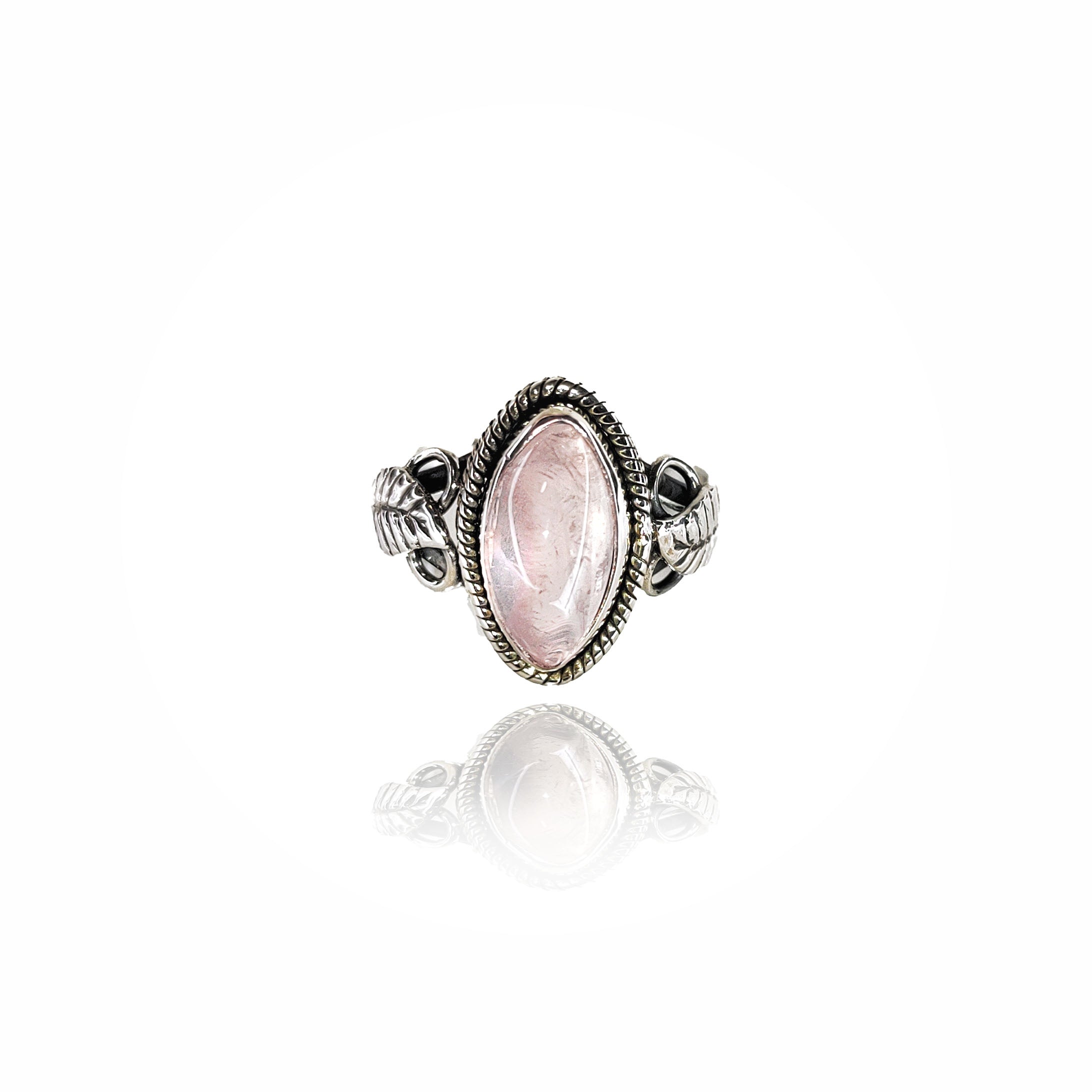 Ashanti Rose Quartz Leaf Boho sterling silver Ring