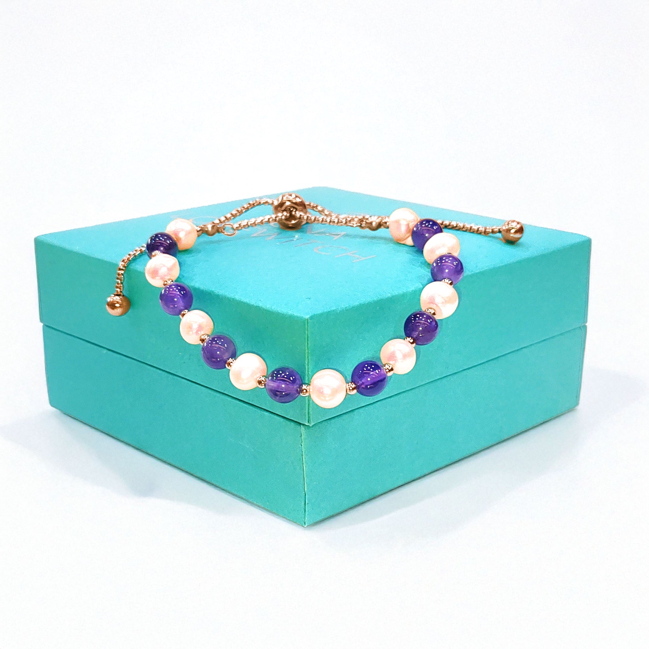 Amethyst & Blush Pearl adjustable bracelet