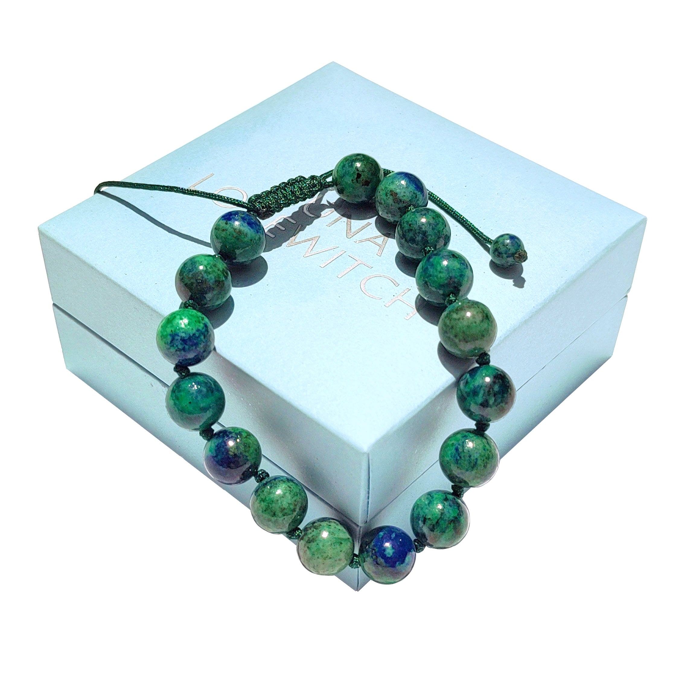 Azurite Adjustable Unisex Bracelet 10mm in luxury gift box