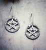Sterling silver pentagram and Ouroboros hook earrings
