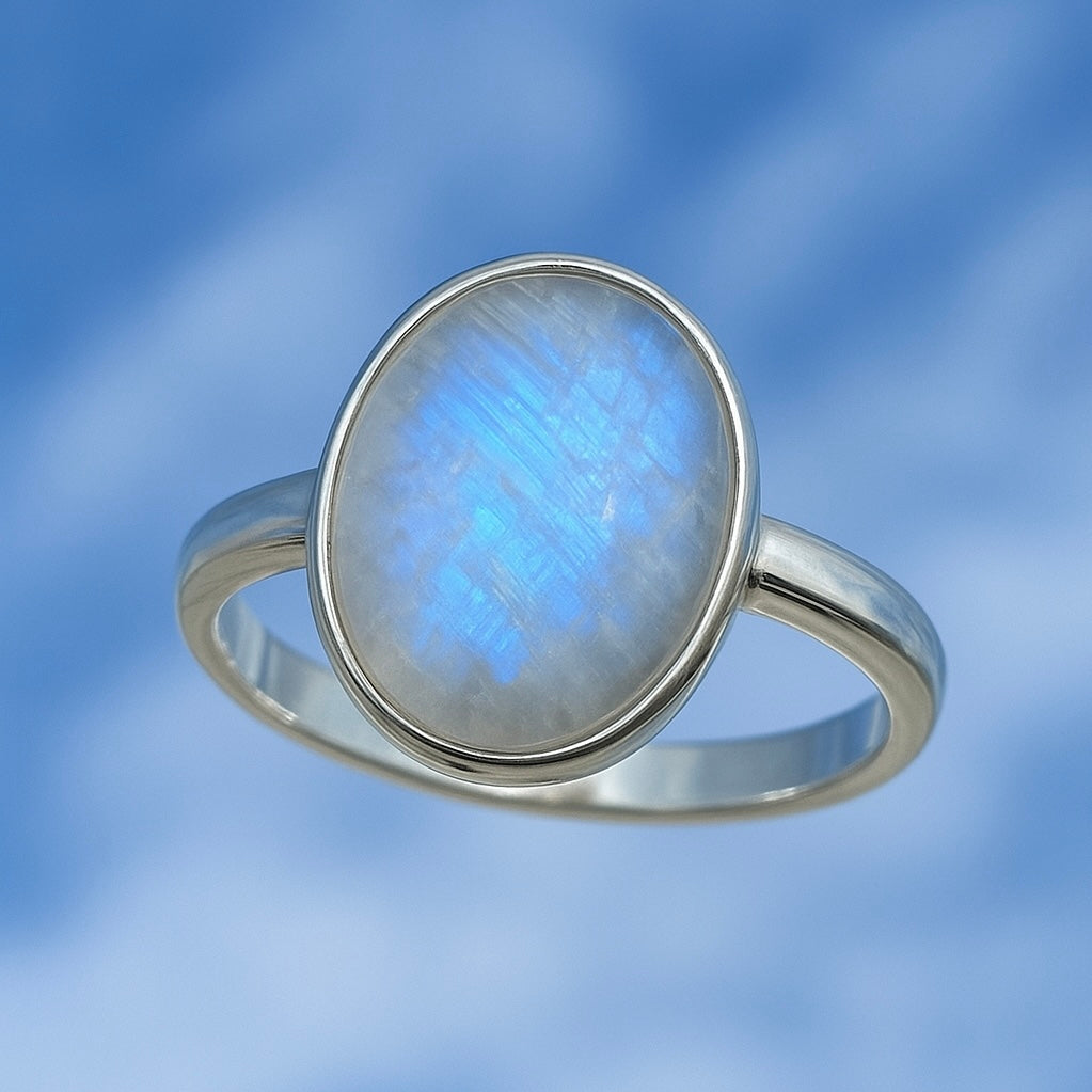 Lumiere One of a Kind Rainbow Moonstone Oval Ring Size 9