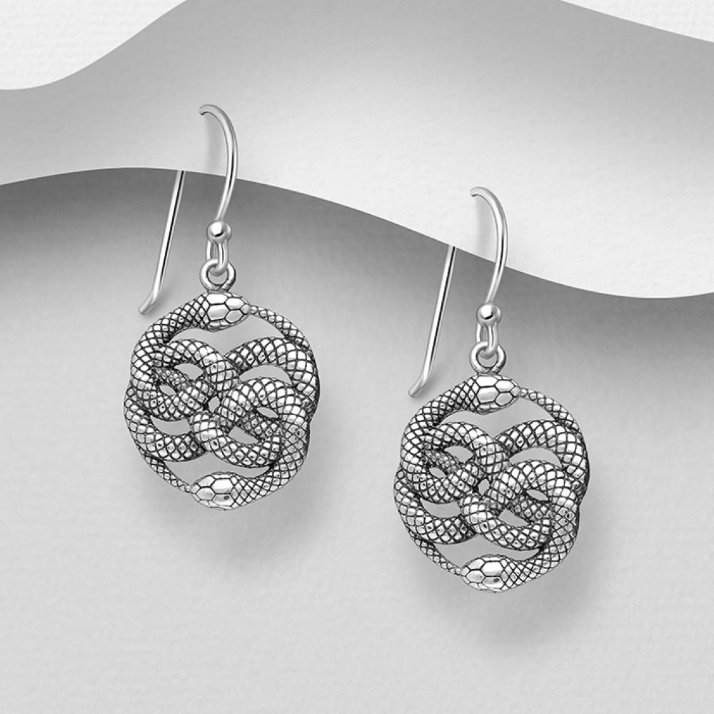 Ouroboros sterling silver hook design earrings