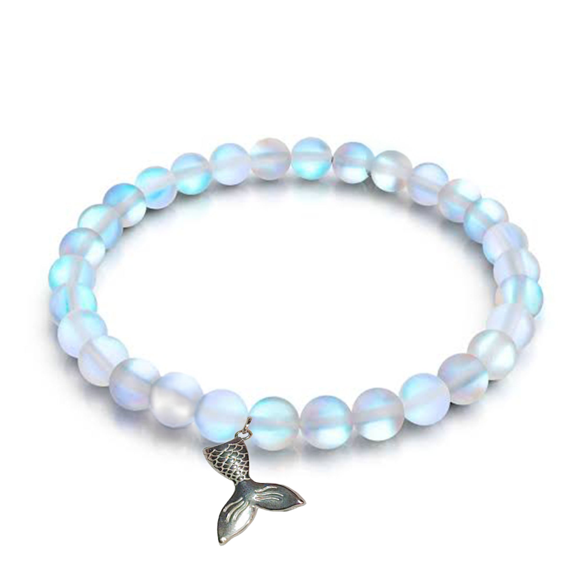 Mermaid tail charm bracelet in rainbow aura 6mm mermaid glass 14cm petite/kids small size bracelet
