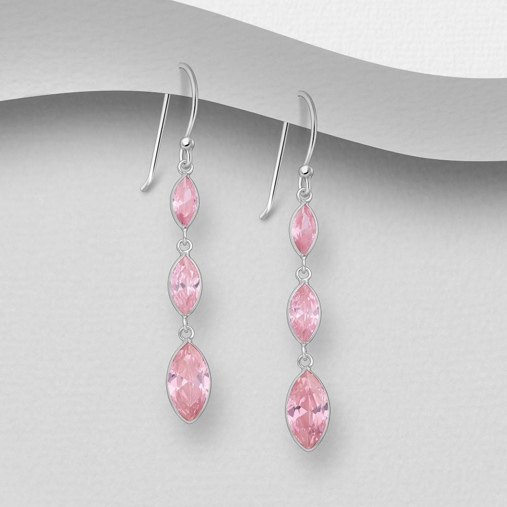 Sparkle sterling silver drop earrings set with pink faceted Austrian crystals