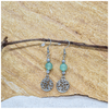 Green Aventurine 8mm crystal bead drop earrings with silver tree of life charm