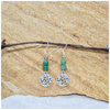 Green Aventurine 6mm crystal bead drop earrings with silver tree of life charm