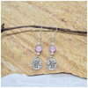 Kunzite 8mm crystal bead drop earring with silver tree of life charm