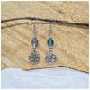 Rainbow Fluorite 8mm crystal bead drop earring with silver tree of life charm