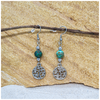 Chrysocolla 8mm crystal bead drop earring with silver tree of life charm