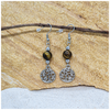 Gold Tiger Eye 8mm crystal bead drop earring with silver tree of life charm