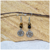 Gold Tiger Eye 6mm crystal bead drop earring with silver tree of life charm