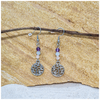 Harmony trilogy Aquamarine, amethyst and rose quartz 6mm crystal bead drop earring with silver tree of life charm