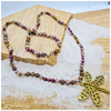 Dragonfly charm necklace with mixed crystal beads of red and brown tones in luxury gift box