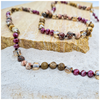 Dragonfly charm necklace with mixed crystal beads of red and brown tones in luxury gift box