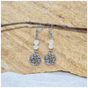 Load image into Gallery viewer, Rainbow Moonstone 6mm crystal bead drop earrings with silver tree of life charm