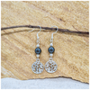Hematite 8mm crystal bead drop earrings with silver tree of life charm