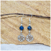 Lapis Lazuli 8mm crystal bead drop earrings with silver tree of life charm