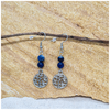 Lapis Lazuli 6mm crystal bead drop earrings with silver tree of life charm