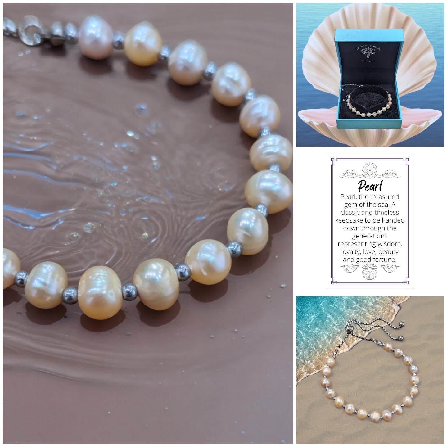 Blush Freshwater Pearl 6mm bead fully adjustable bracelet ~ Silver