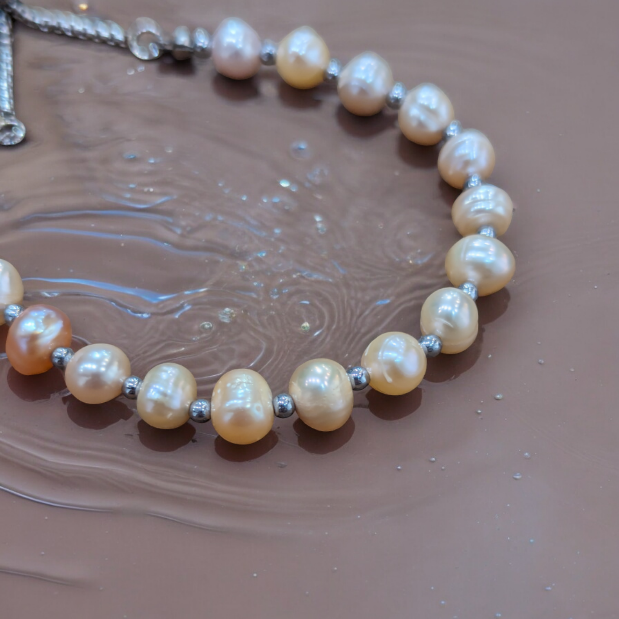 Blush Freshwater Pearl 6mm bead fully adjustable bracelet ~ Silver