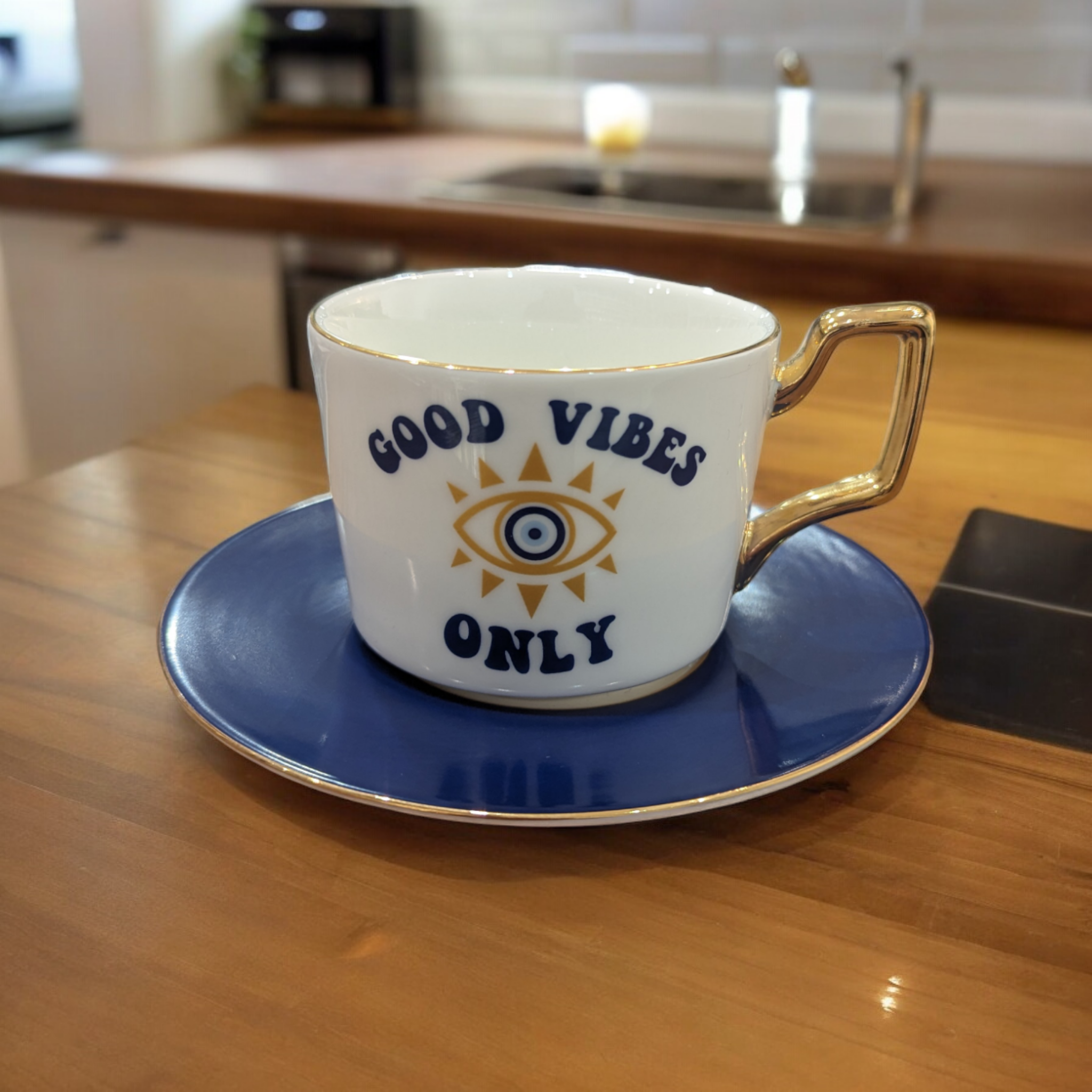 Evil Eye Ceramic Teacup Set - Good Vibes Only