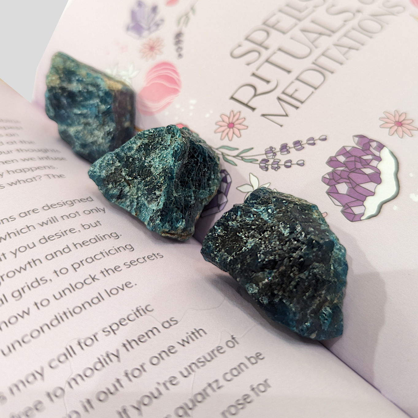 Blue apatite raw chunks