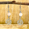Rose Quartz 8mm crystal bead drop earrings with silver tree of life charm