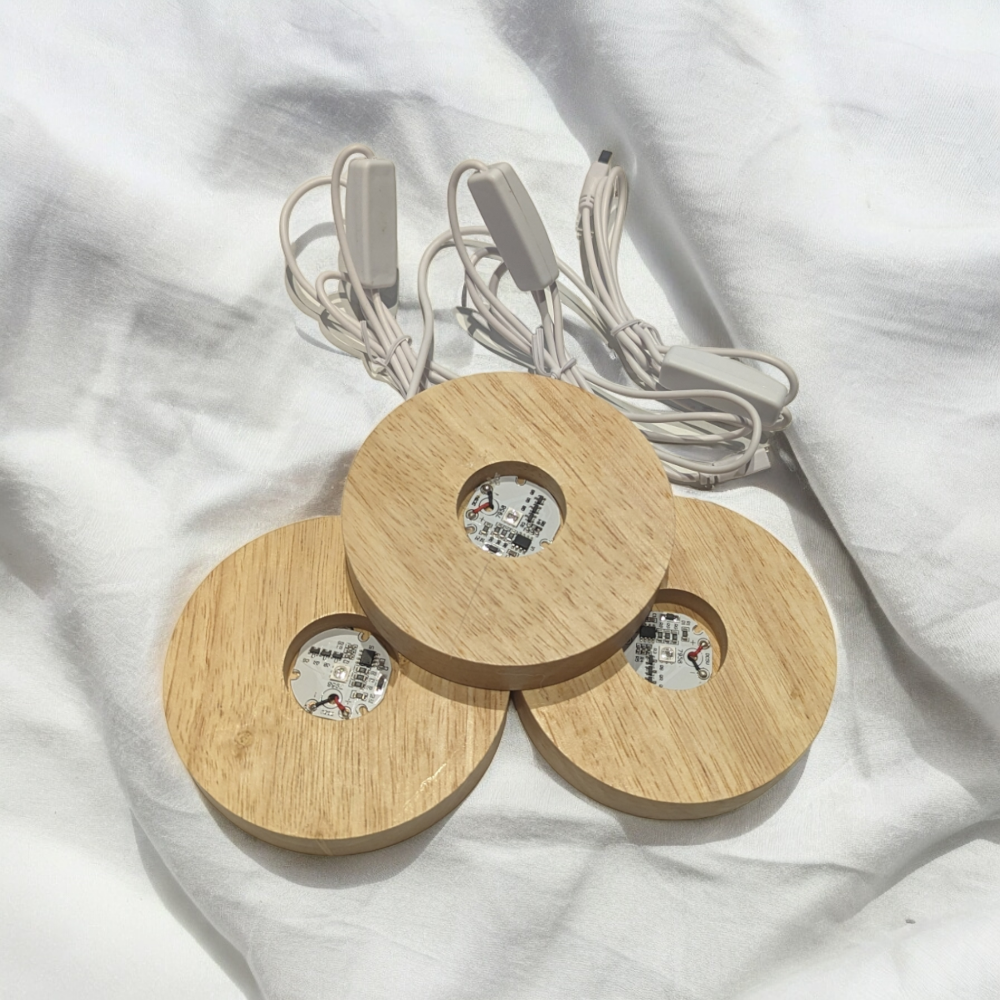 Colour changing LED light wooden stand for crystals