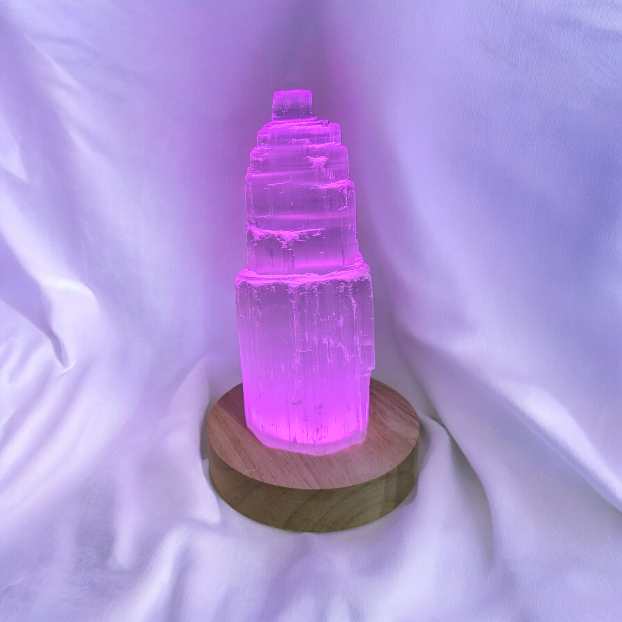 Colour changing LED light wooden stand for crystals
