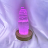 Colour changing LED light wooden stand for crystals