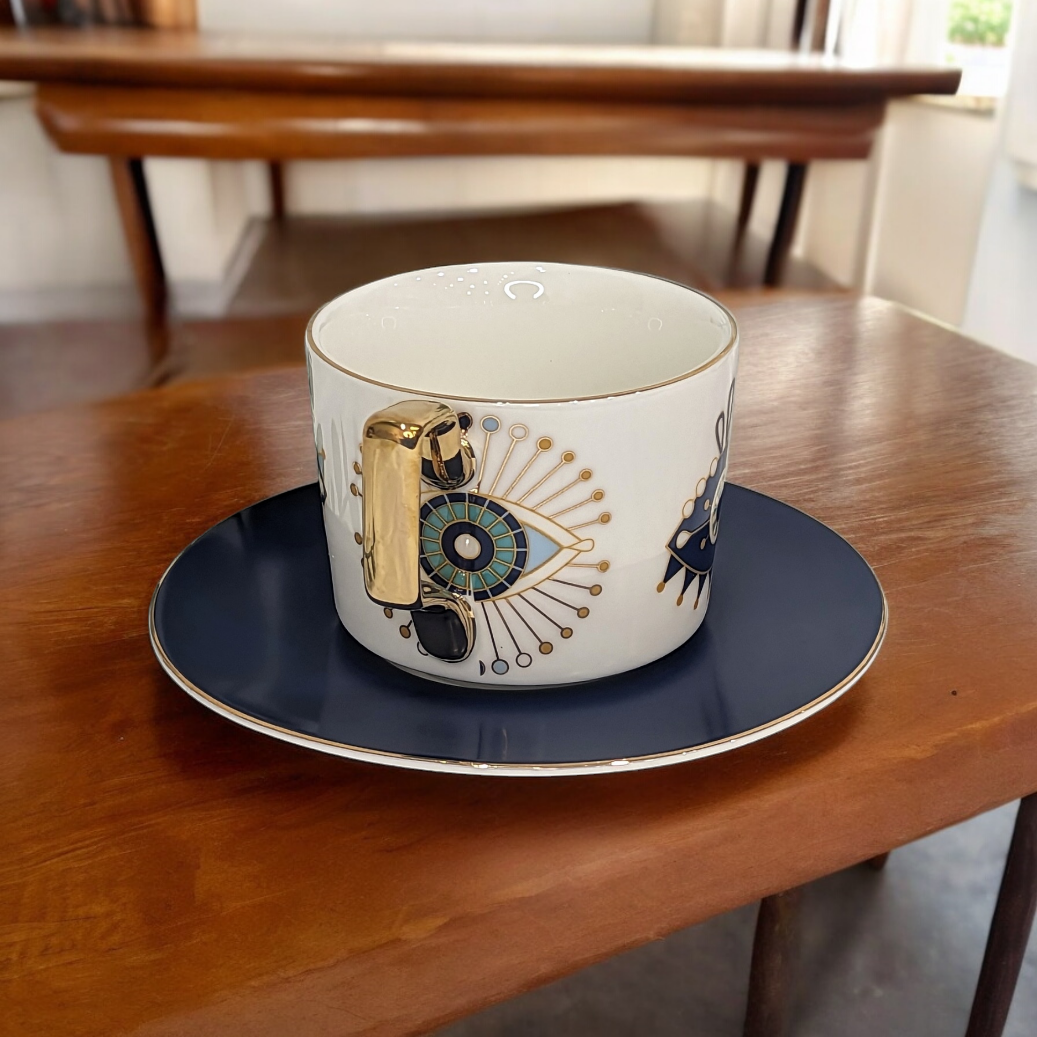 Evil Eye Ceramic Teacup Set - Blue and Gold