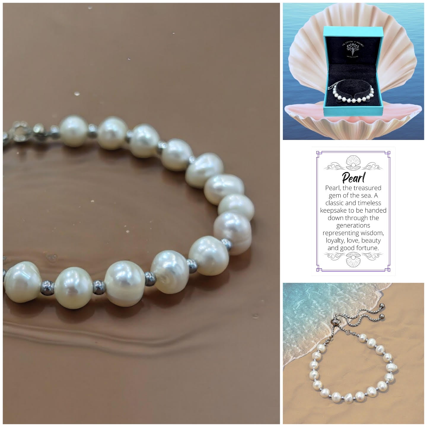 Freshwater Pearl white on silver fashion chain 6mm bead fully adjustable bracelet ~ to fit any size